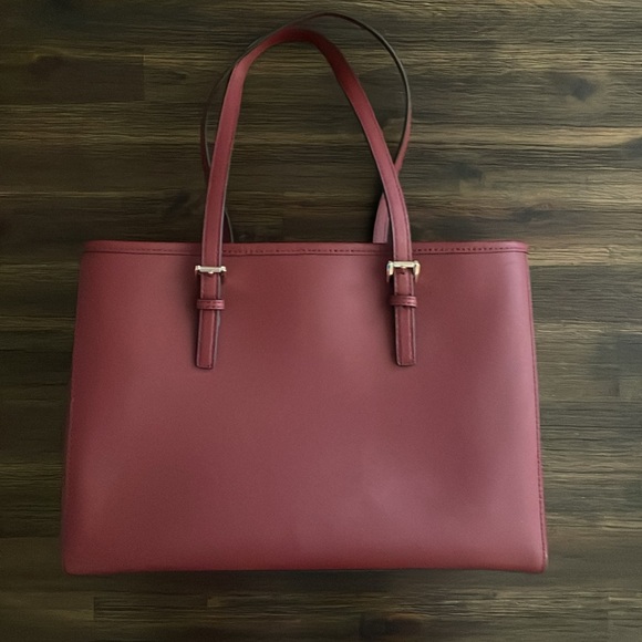 Michael Kors Burgundy Saffiano Leather Open Top Shoulder Tote Bag - Picture 5 of 12